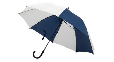 Blue and white twotone umbrella open isolated on transparent background