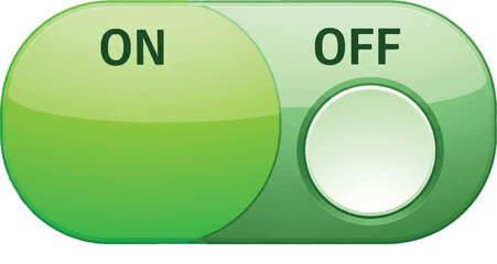 The image features a green toggle switch that visually indicates its current status.Victor Illustrator Design