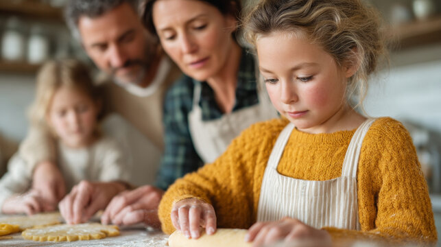 Family baking cookies together in kitchen: fun culinary activity for bonding and enjoyment