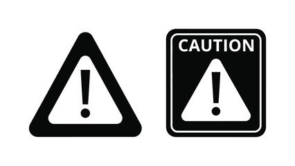 Black and white caution and warning sign symbols with exclamation points
