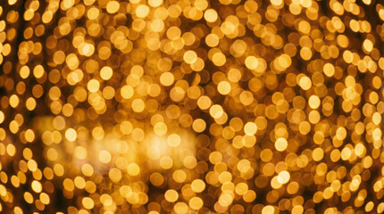 Abstract golden bokeh lights background, warm yellow and orange festive holiday blur effect, beautiful glowing circles texture, perfect for christmas or new year celebrations