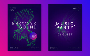 Naklejka premium Discotheque Banner. Party Set. Night Club Electro Element. Psychedelic Disco Illustration. Green Dj Magazine. Pink Fest Poster. Trance Invite. Blue Discotheque Banner