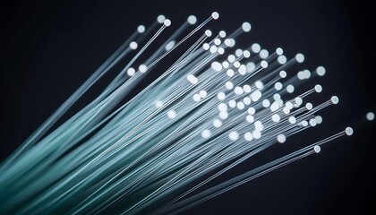 Close up fiber optics illuminated cables technology data communication network