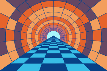 Simple warp tunnel grid cartoon background simple vector illustration
