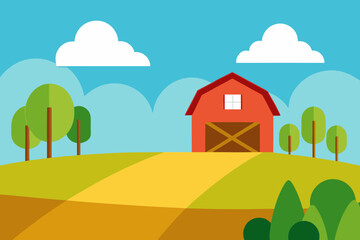 Farm barnyard field cartoon background simple vector illustration