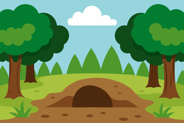 Forest burrow area cartoon background simple vector illustration