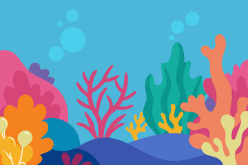 Colorful coral reef cartoon background simple vector illustration