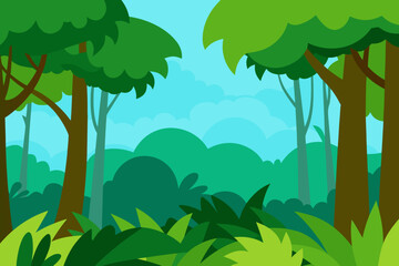 Bright rainforest canopy cartoon background simple vector illustration