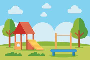 Playground schoolyard scene simple vector cartoon vector illustration
