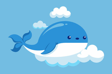Cartoon cloud whale drifting past simple vector illustration
