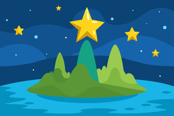 Cartoon star soaked night islands simple vector illustration