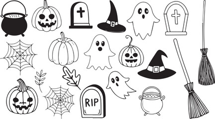 Halloween black and white icon set vector illustration