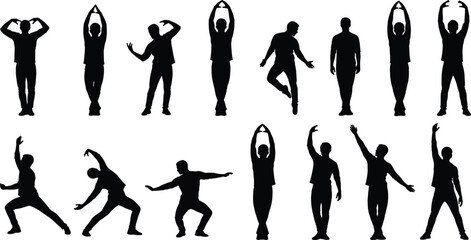 dance, exercise, silhouette, movement, posture, gesture, flexibility, body, figure, pose, balance, rhythm, vector, black, white