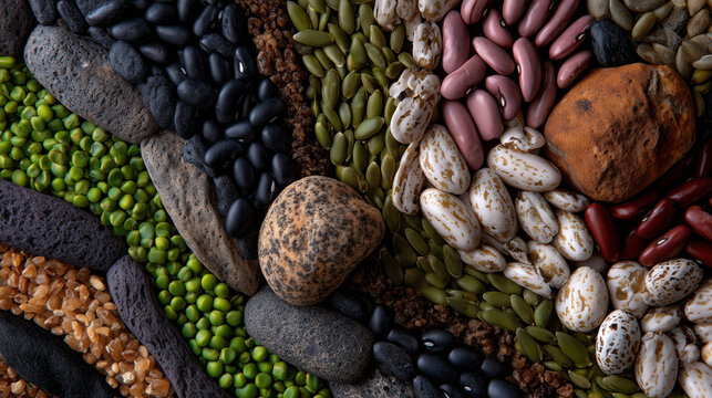 Detailed macro of individual grains arranged in patterns, ideal for modern food visuals - Powered by Adobe