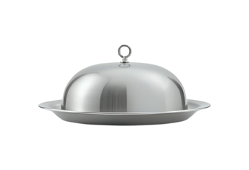 Isolated silver food dome with serving platter for elegant dining.
