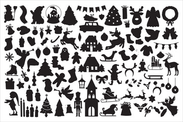 Christmas And Winter Silhouette Icon Set