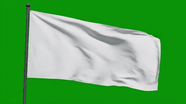 White Flag Waving Seamlessly on a Green Screen Background.
