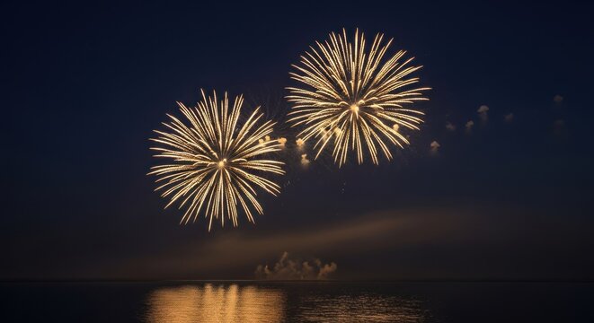 Colorful Fireworks Explosion in Night Sky