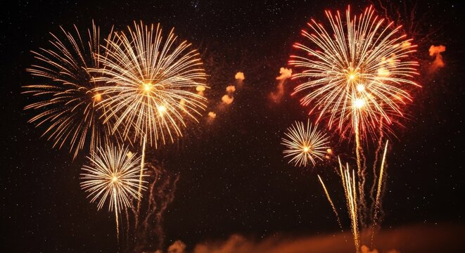 Colorful Fireworks Explosion in Night Sky