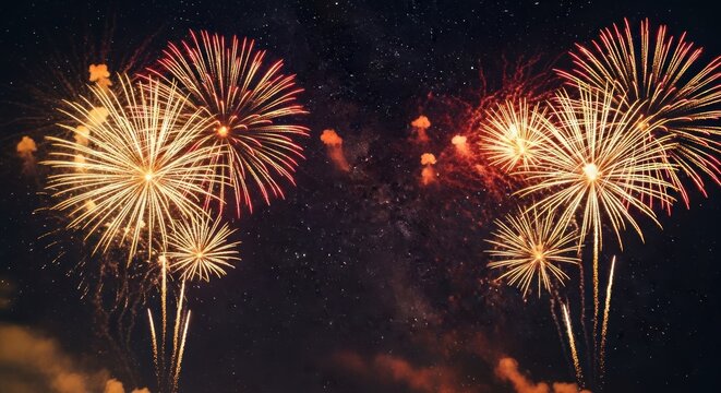 Colorful Fireworks Explosion in Night Sky