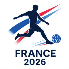 Obraz premium France 2026 Football Design – Dynamic Soccer Player Silhouette with Blue and Red Brush Strokes – Vector Sports Illustration