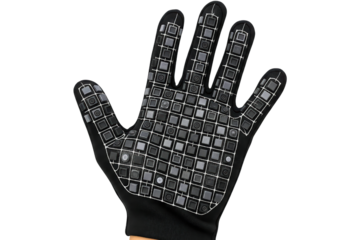 Virtual reality control glove with electronic sensors on a transparent background