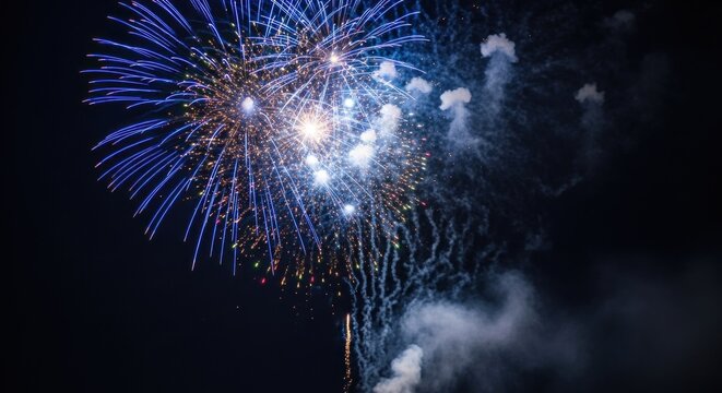 Colorful Fireworks Explosion in Night Sky