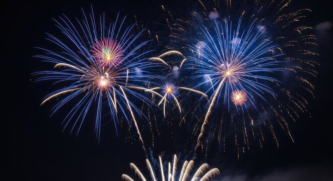 Colorful Fireworks Explosion in Night Sky