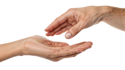Two Hands in Giving and Receiving Gesture on White Background for Support, Help, and Connection Concepts Transparent PNG