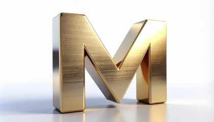 A gold metal letter -M- ornament with a brushed metal finish