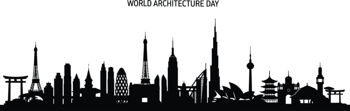 World architecture day skyline silhouette of famous global landmarks