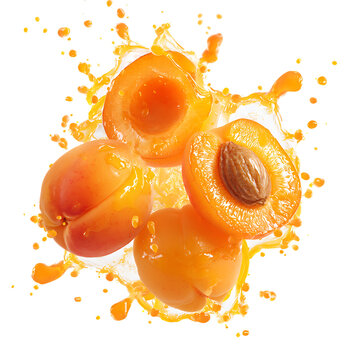 Apricot slices exploding in juice splas png 