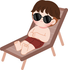 cute kid sunbathing at lounge chair wearing sunglasses