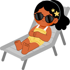 cute kid sunbathing at lounge chair wearing sunglasses