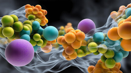 Hydrogen atoms forming in primordial fog, soft cosmic glow, macro-universe concept