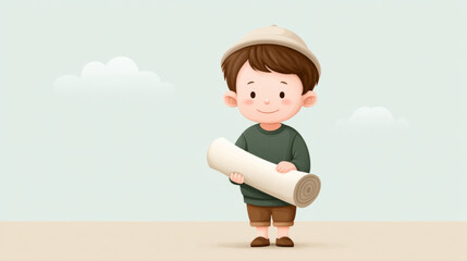 Child embracing toy torah scroll symbolizing learning and jewish traditions