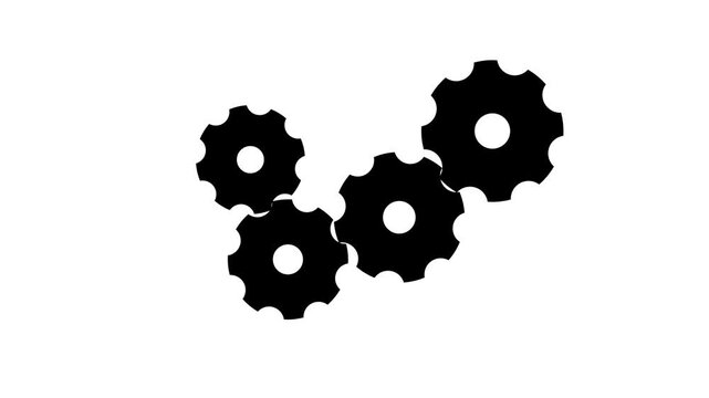 Spinning cogwheel gear icon animation on white background.