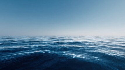 The view shows a vast blue ocean with light waves and a clear sky. The scene captures the beauty of nature at midday during the summer season