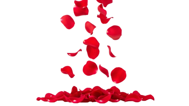 Falling red rose petals cascade a romantic floral design isolated on transparent background - Powered by Adobe