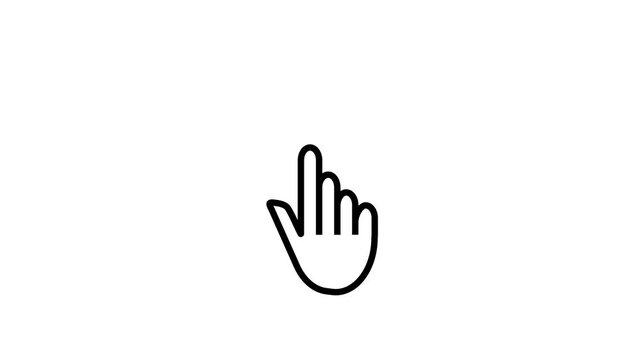Black line hand cursor clicking icon animation on white background.
