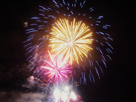 beautiful fireworks lights in the sky colors explosions noise smoke gunpowder