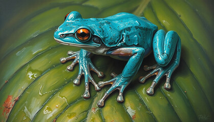 Blue frog on a leaf