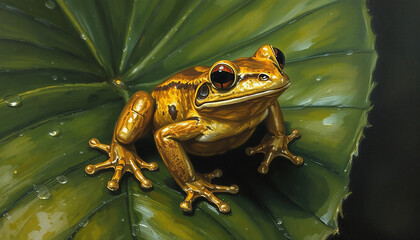 Gold frog on a leaf