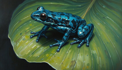 Blue frog on a leaf