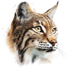 Wildcat Head, watercolor illustration, vector style, isolated on a white background.