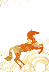 2026年　午年の年賀状　和柄　金色　縦