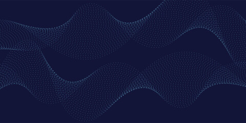 Flowing dots particles wave pattern in blue green colors. Vector curve light line. Abstract background banner design for music, Ai technology, neural network concept