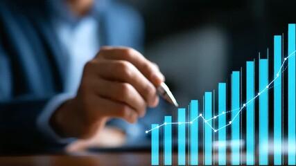 Faceless businessman draw growth graph and progress of business analyzing financial investment data on blue background business planning strategy financial forecasting growth - Powered by Adobe