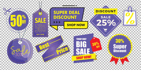 Obraz premium Set of sale element badges template banner shopping badges sale tags, Collection of brush stroke sale stickers and tags banners sales label collection 