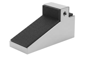 Silver metal wedge door stopper with black rubber grip surface isolated on a transparent background